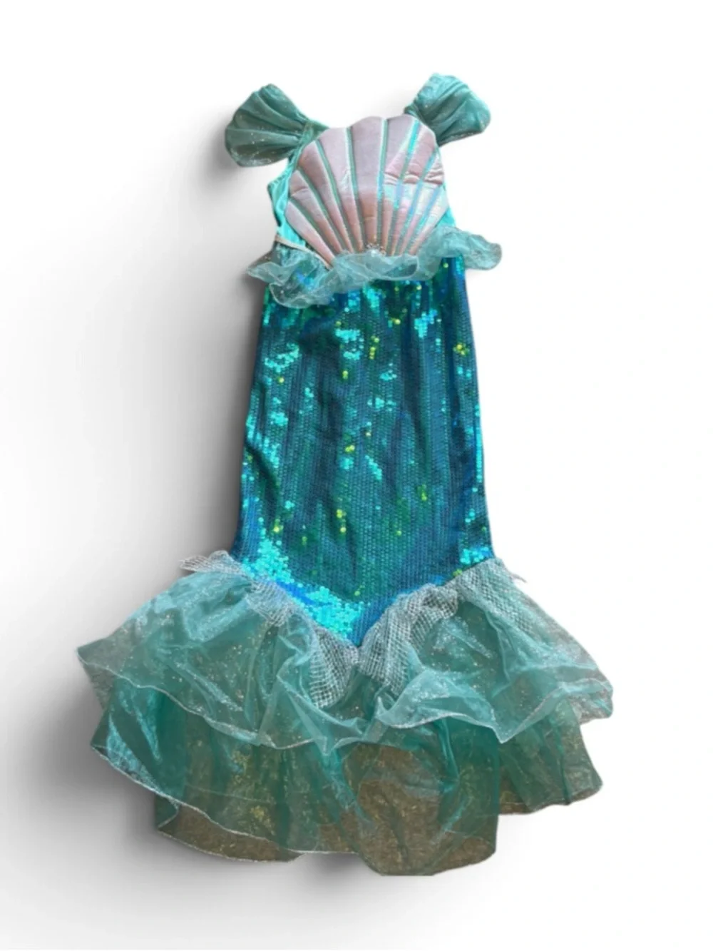 GILLIANS CLOSET Sparkling SEQUINS Green Blue Mermaid Costume 7/8 Halloween